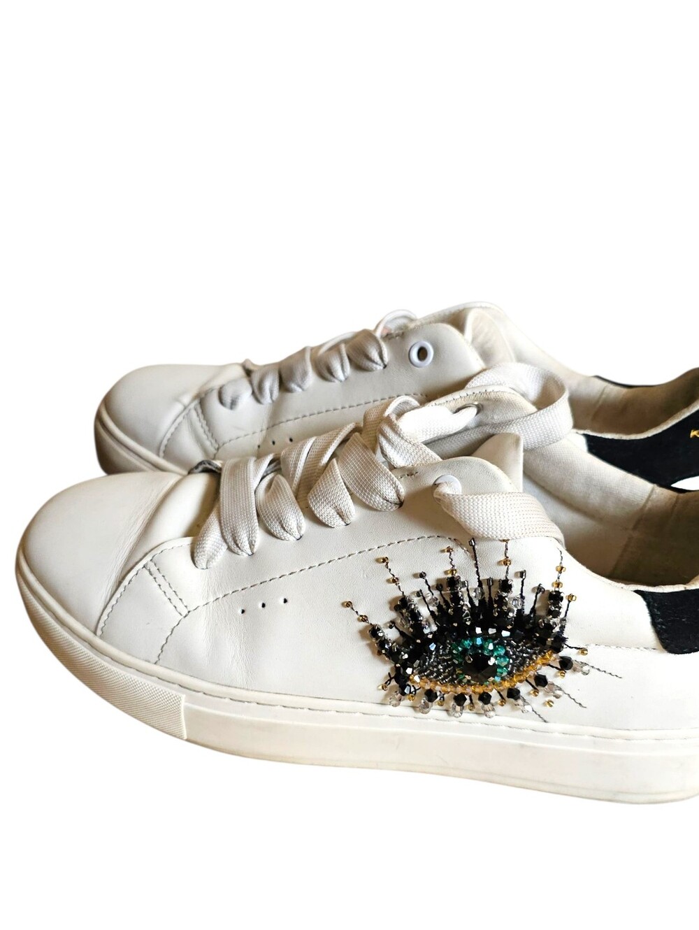 Kurt Geiger Embellished White Beaded Evil Eye London Sneakers Size Womens 9